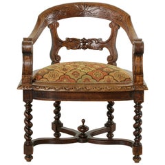 Late 19th Century French Hand-Carved Oak Henri II Style Armchair or Desk Chair