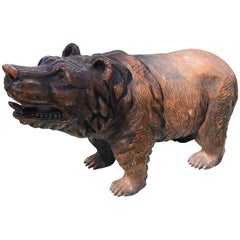 Japanese Huge Old Hand-Carved Wooden Bear, Ainu People