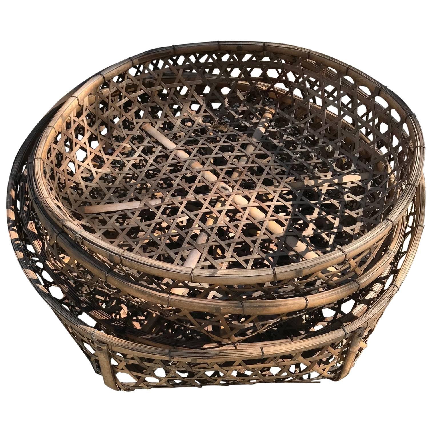 Japanese Antique Nesting Set Four Big Tea Leaf Baskets