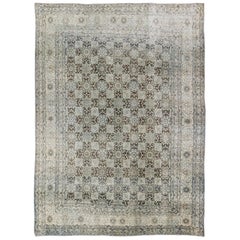 Antique Persian Floral Checkerboard Design Khorassan Rug in Brown and Ivory Antique Persian Floral Checkerboard Design Khorassan Rug in Brown and Ivory