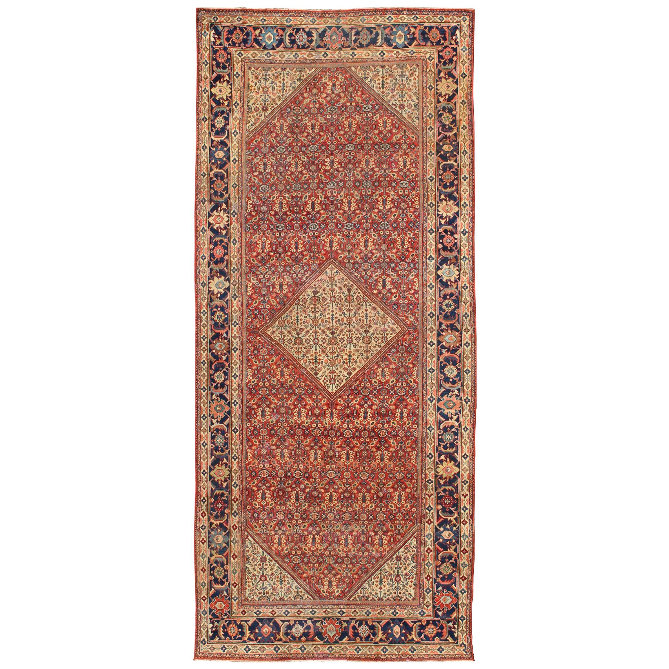 Antique Persian Sultanabad Large Gallery Rug with Sub-Geometric Motifs