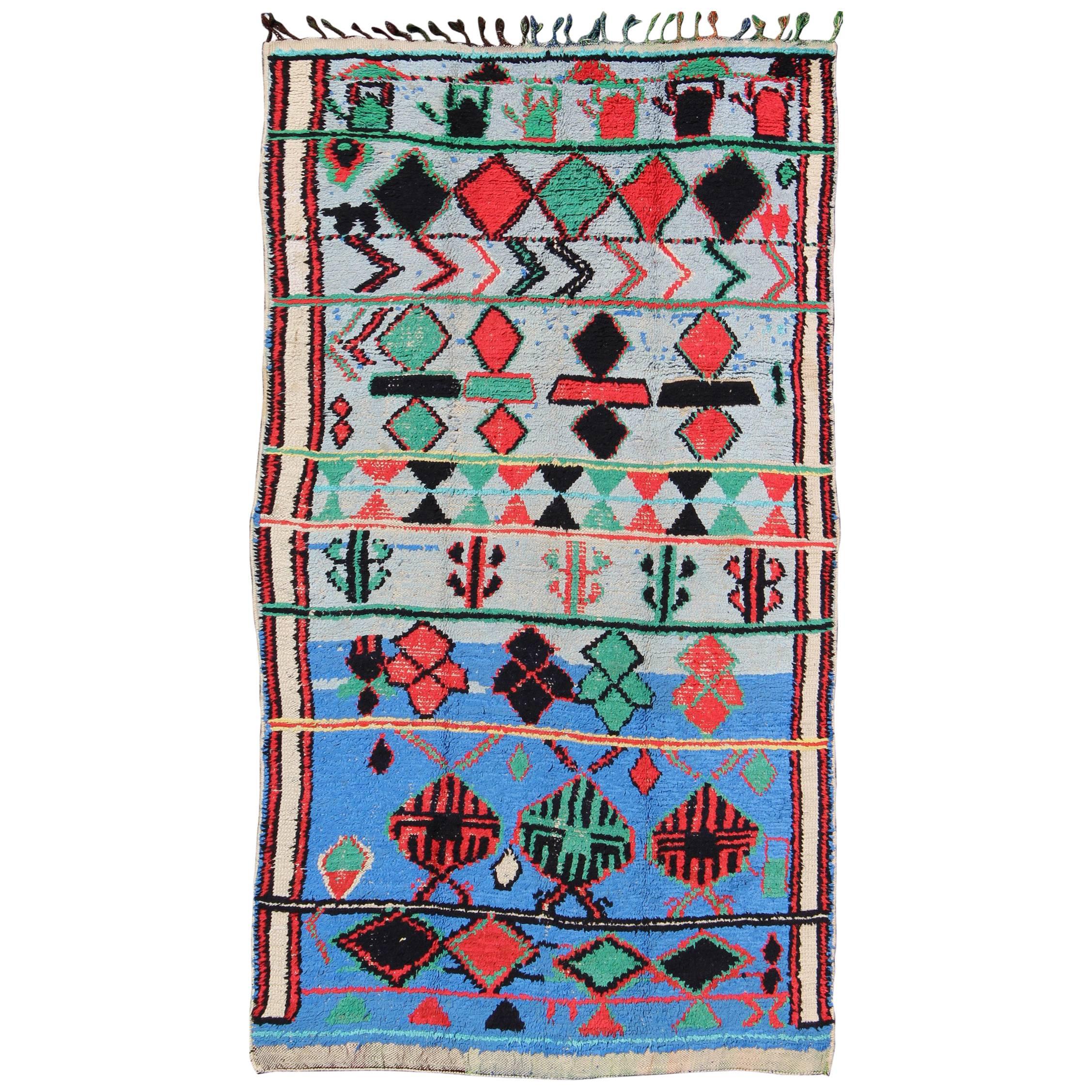Vivid and Vibrant Vintage Moroccan Rug with Scattered Tribal Motifs