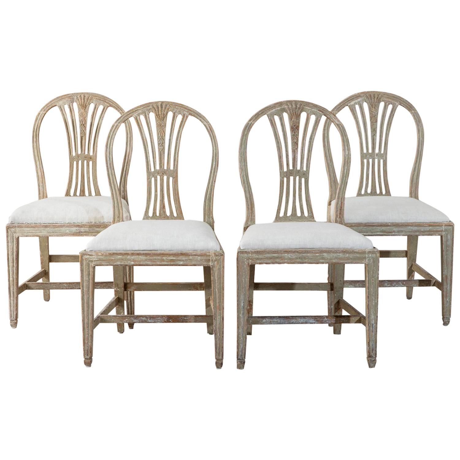 18th Century Swedish Period Gustavian Oval Back Side Chairs in Original Paint