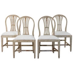 Antique 18th Century Swedish Period Gustavian Oval Back Side Chairs in Original Paint