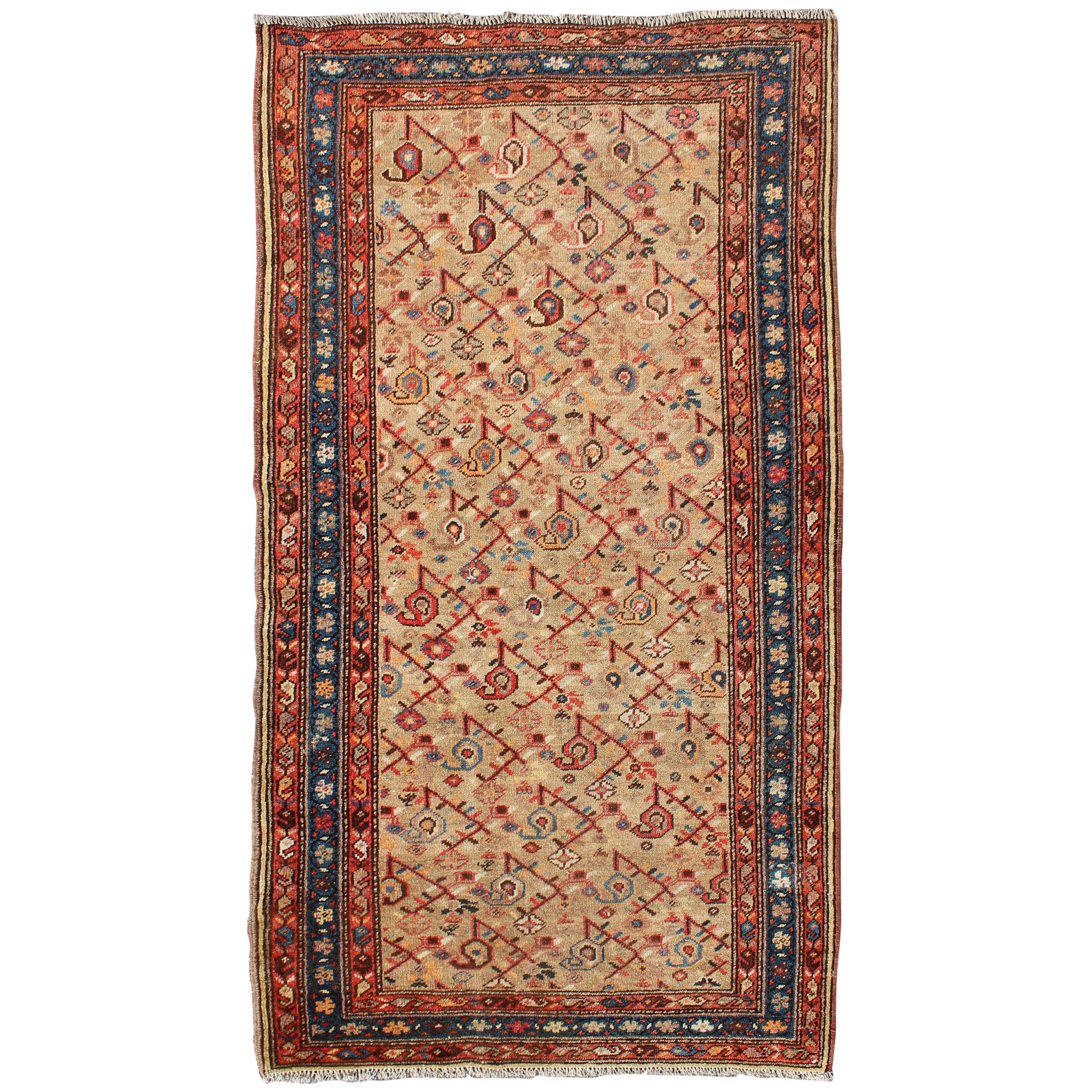 Antique N.W. Persian Malayer Rug with Free-Flowing All-Over Pattern, Sand Field