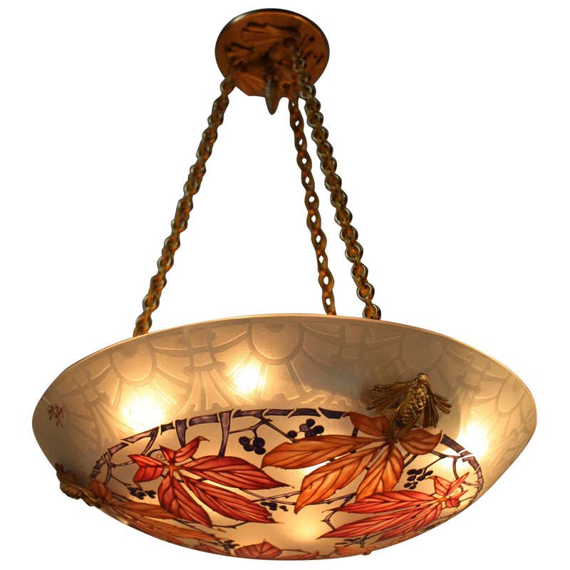 French Art Deco Enameled Chandelier by Loys Lucha at 1stDibs