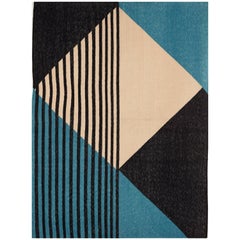 Tantuvi Art Deco Modernist Carpet, Flat-Weave Dhurrie Rug in Handwoven Cotton