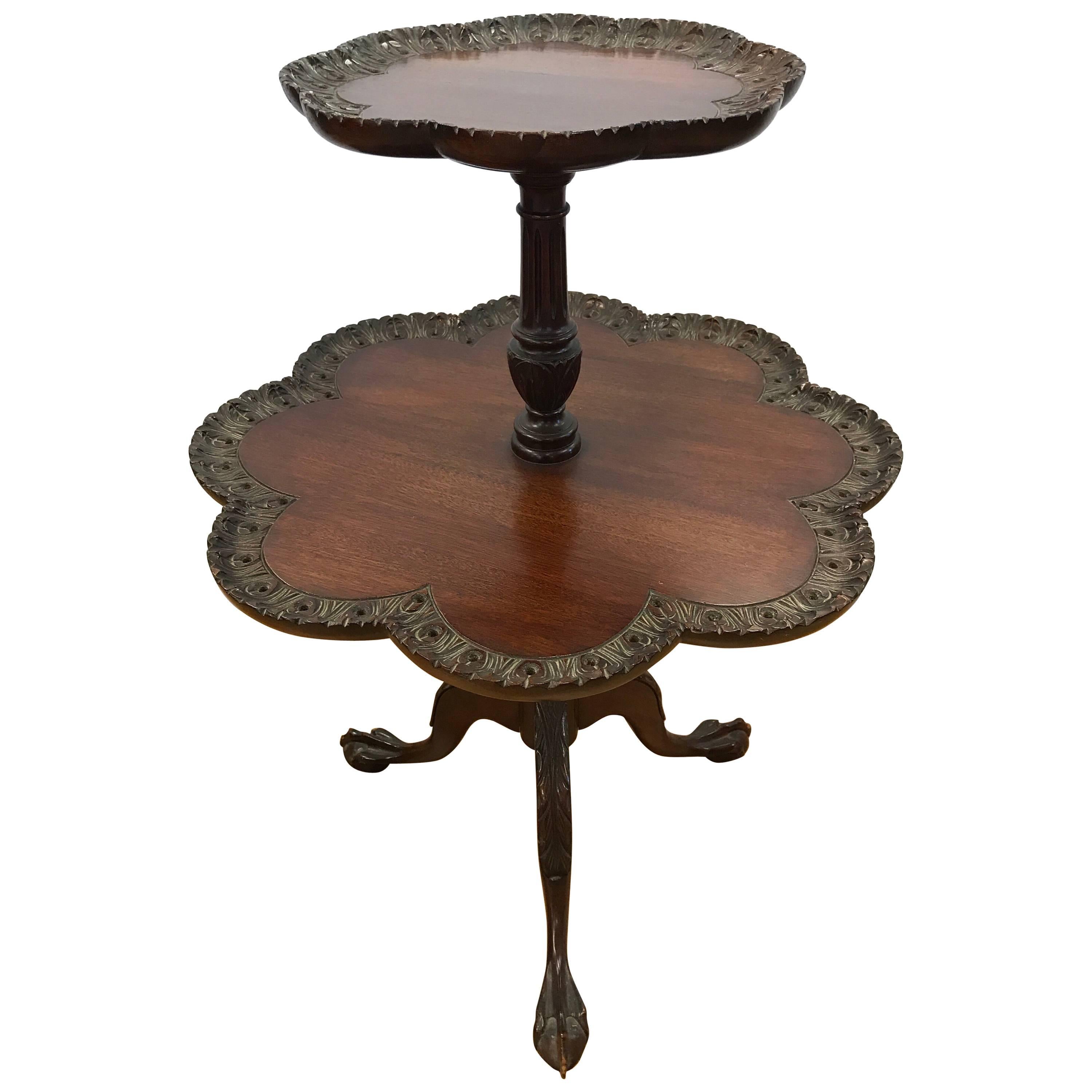 Antique Chippendale Mahogany Two-Tiered Pie Crust Table