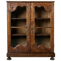 19th Century French Hand-Carved Pine and Oak Rustic Vitrine or Display Cabinet
