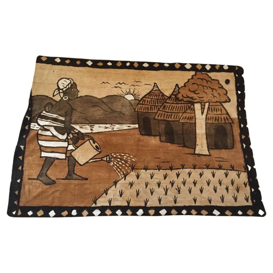 Vintage Korhogo Handwoven Mud Cloth Textile Ivory Coast Africa Folk Art For Sale