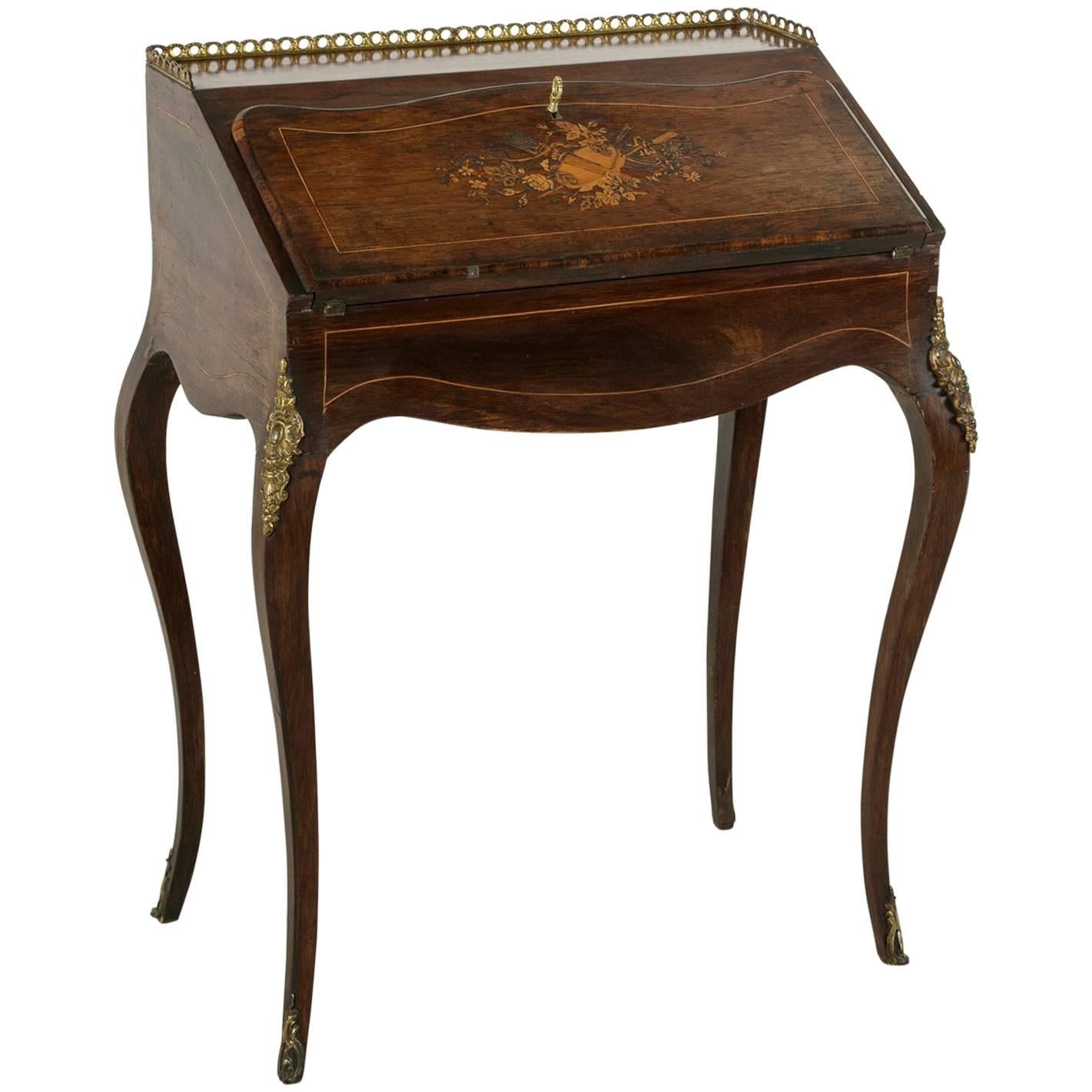 19th Century French Napoleon III Period Lady's Desk with Inlay and Bronze Ormolu