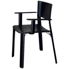 Chic Stitched Black Leather Desk Armchair in the Style of Matteo Grassi