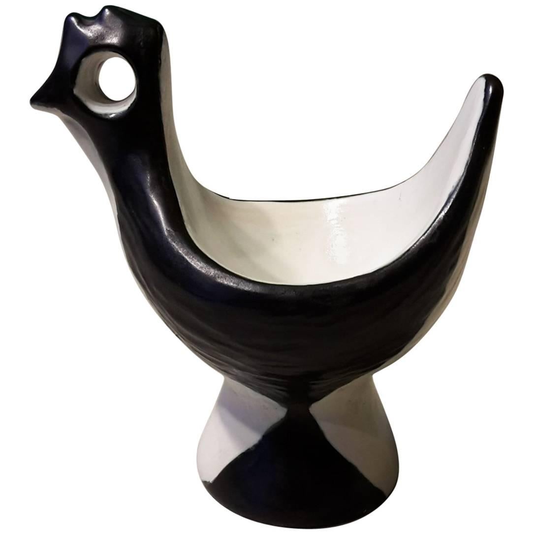 20th Century French Vide-Poche Bird Black and White Made of Ceramicic, Ricard For Sale