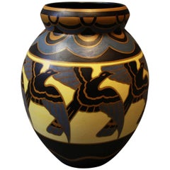 Ceramic Vase with Bird Motifs by Charles Catteau from La Louviére Belgium, 1930s