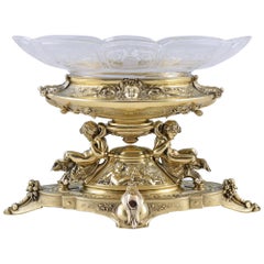 Sterling Silver Gilt and Engraved Glass Centrepiece by Elkington & Co