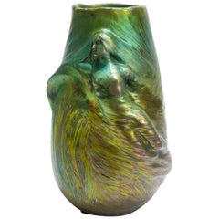Clément Massier, Alexandre Vibert, Vase en céramique iridescente Art Nouveau, Signé