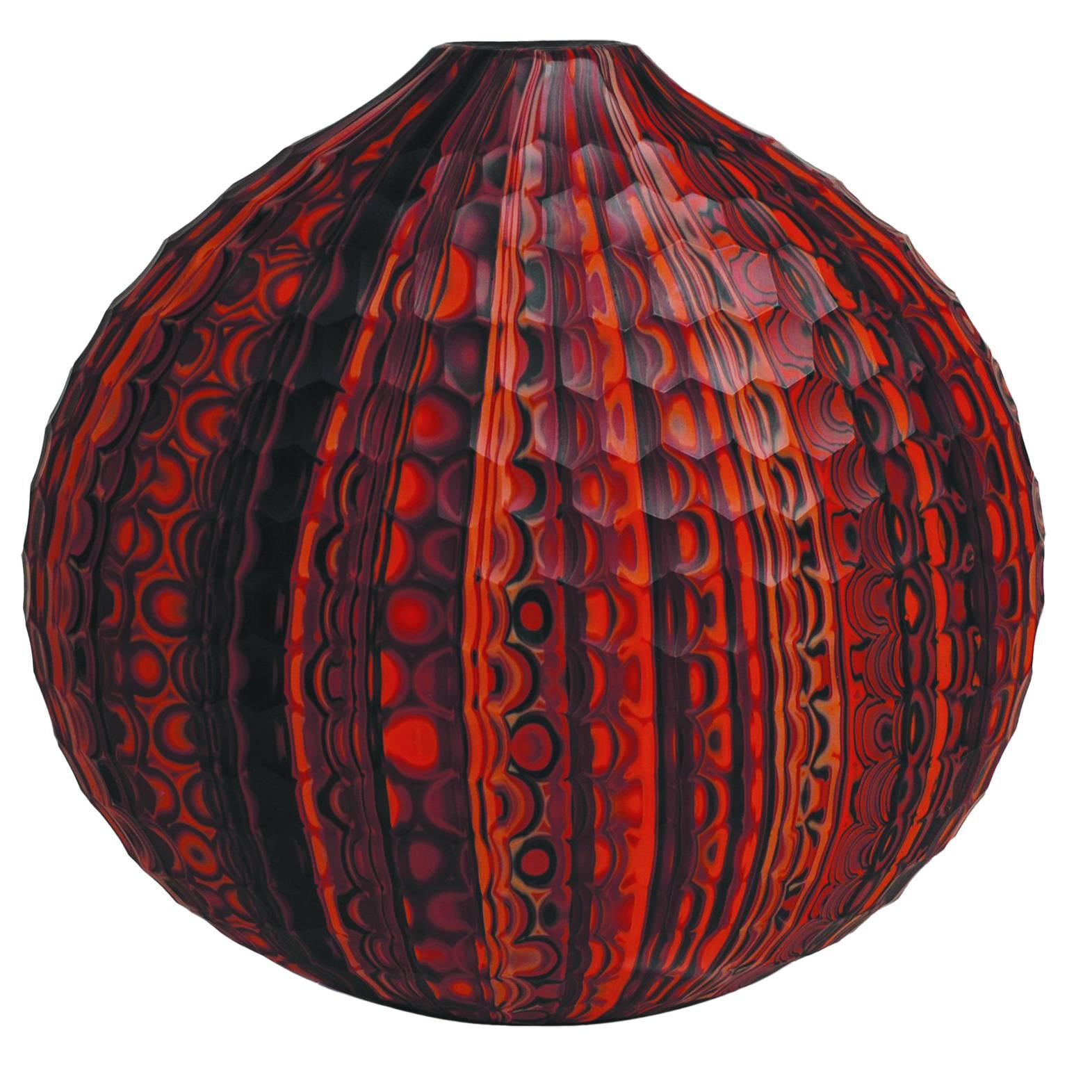 Mokume Battuto Crimson Flat Round Vase by Siemon & Salazar For Sale