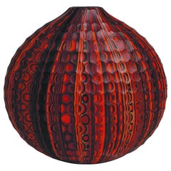 Mokume Battuto Crimson Flat Round Vase by Siemon & Salazar