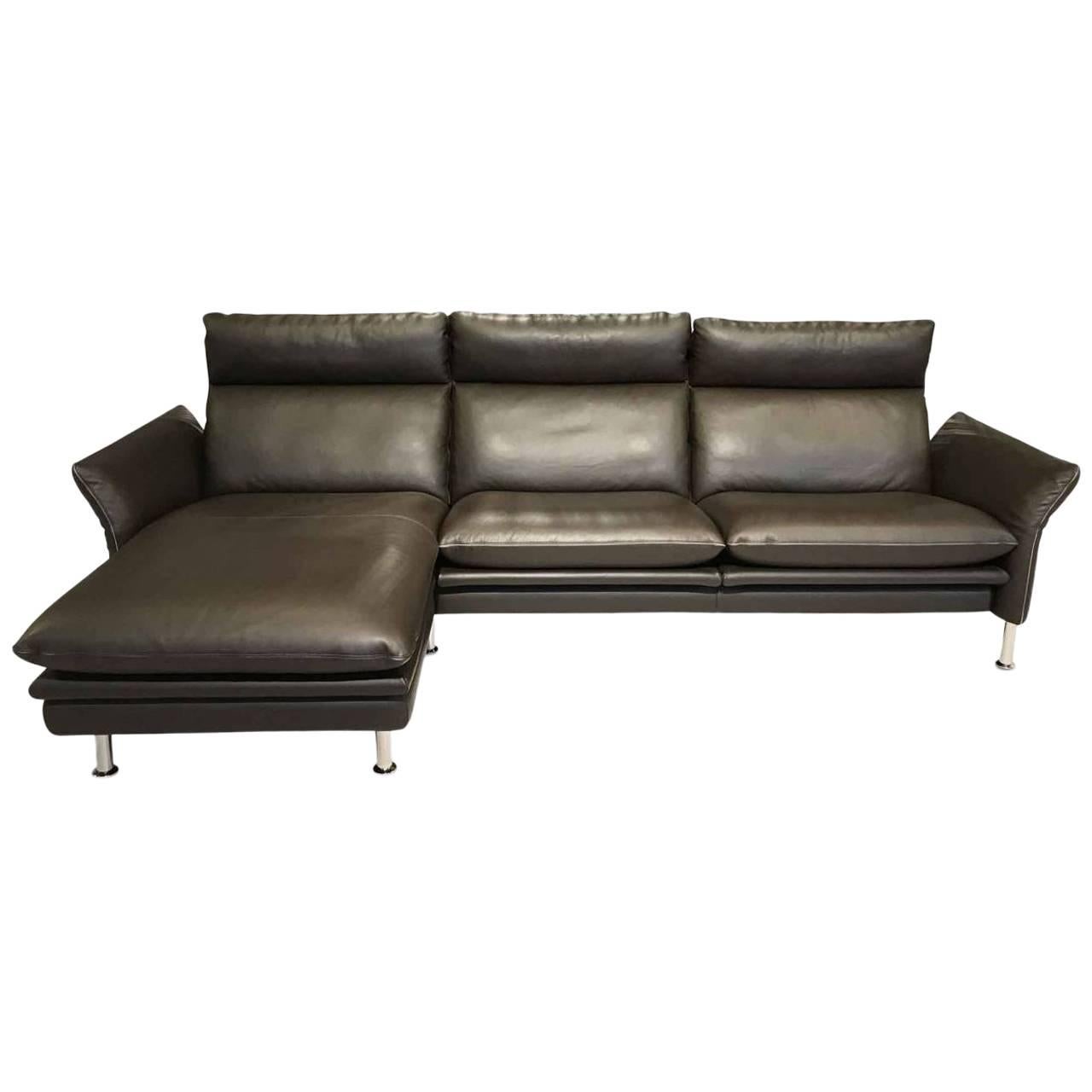 Sofa "Porto" by Manufacuterer Erpo in Genuine Leather and Chrome For Sale