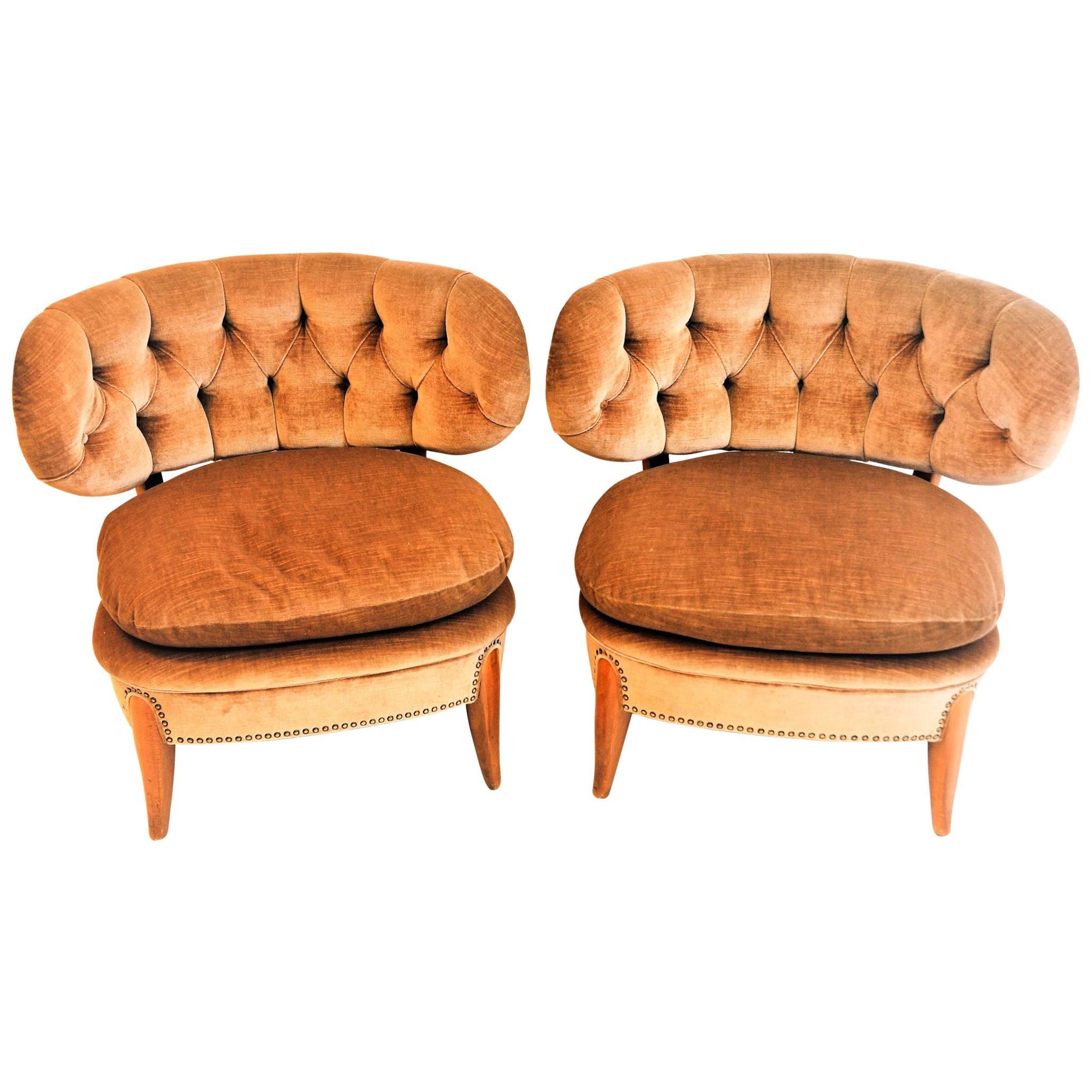 Pair of beige Easy Chairs  1940`s in beautiful velvet- Otto Schulz, Boet-Sweden