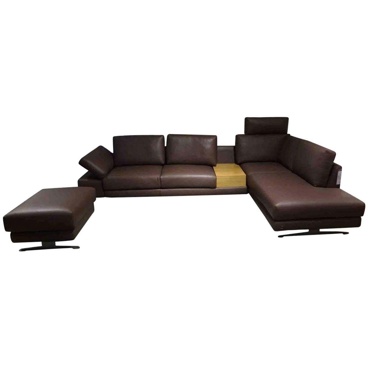 Sofa "Otis" with Stool by Manufacturer WK Wohnen in Nappaleather, Wood and Metal For Sale