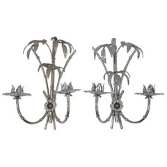 Vintage Pair of Chromed Metal Palm Tree Sconces, circa 1970