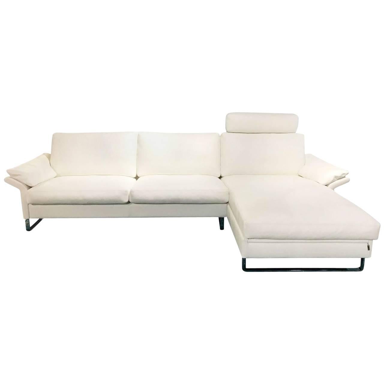 Sofa "Classics CL 960" by Manufacturer Erpo in White Genuine Leather For Sale