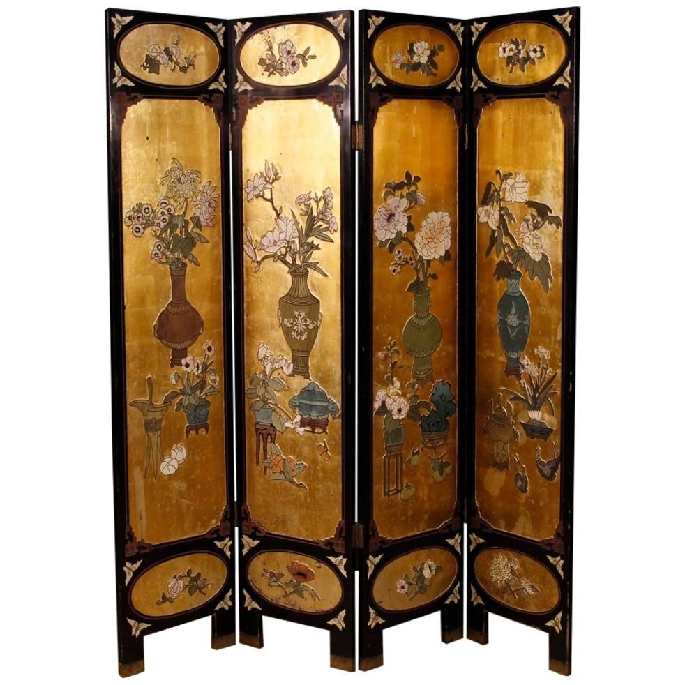 20th Century French Lacquered and Gilt Screen