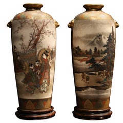 Antique Superb Quality Pair of Japanese Meiji Period Satsuma Vases by Hozan