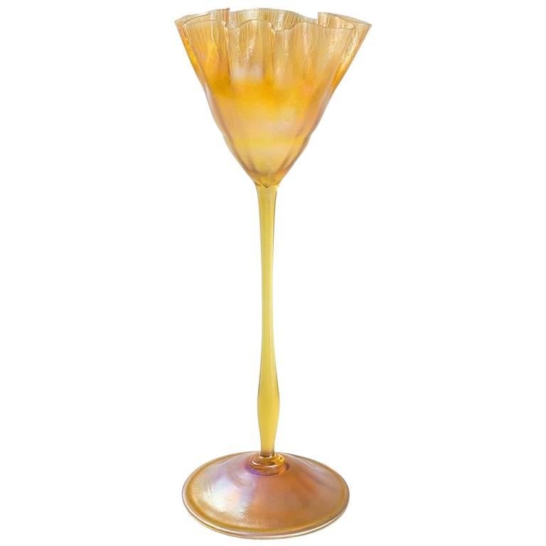 Tiffany Studios New York Ruffled Rim Flower Form Glass Vase  For Sale