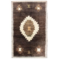 Minimalist, Modern Design Turkish Tulu Vintage Rug with Multi-Layered Medallion