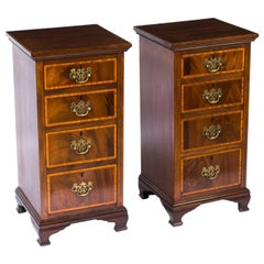 Antique 19th Century Pair of Edwardian Mahogany Satinwood Banded Bedside Chests