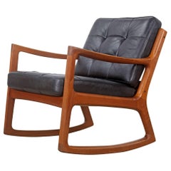 Teak Rocking Chair with Leather by Ole Wanscher, Produced by France 
Søn