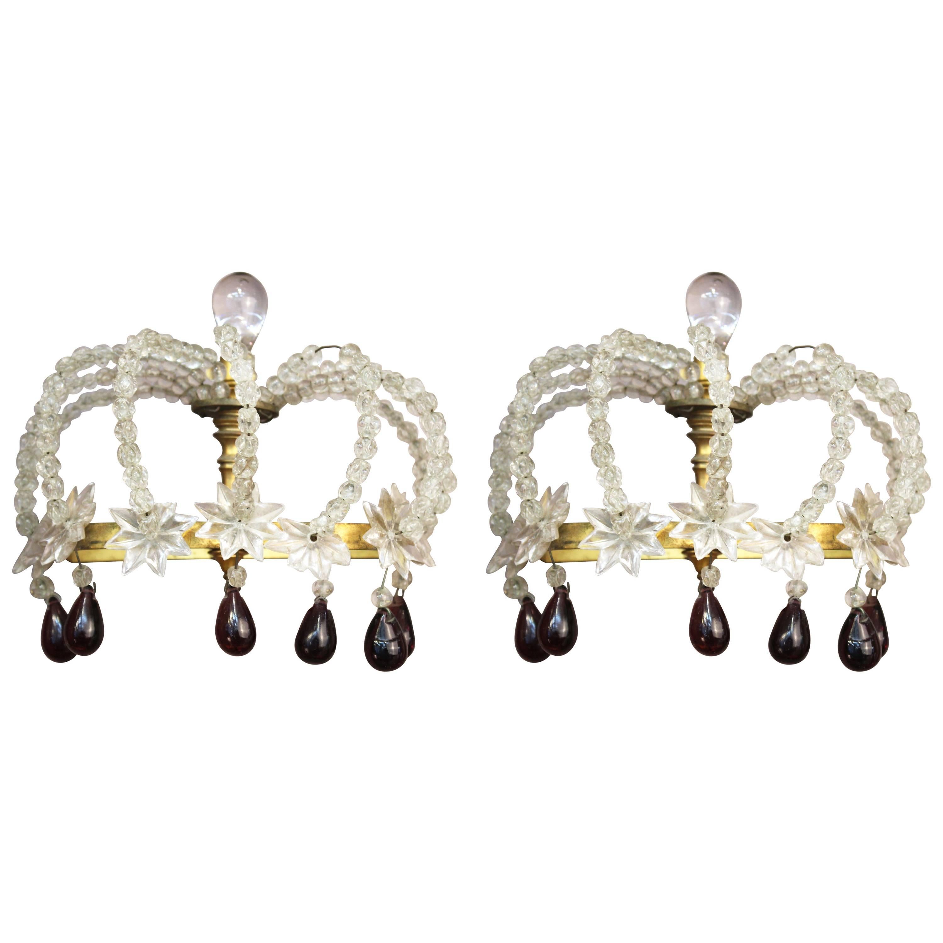 Pair of Decorative Rock Crystal Sconces For Sale