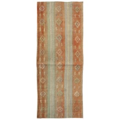 Vertical Stripe and Geometric Motif Turkish Kilim Runner Vintage in Orange