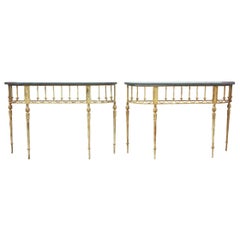 Pair of Vintage Iron and Stone Custom Console Tables