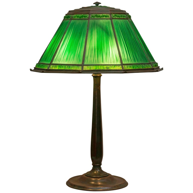 Tiffany Studios Green Linenfold Table Lamp For Sale at 1stDibs