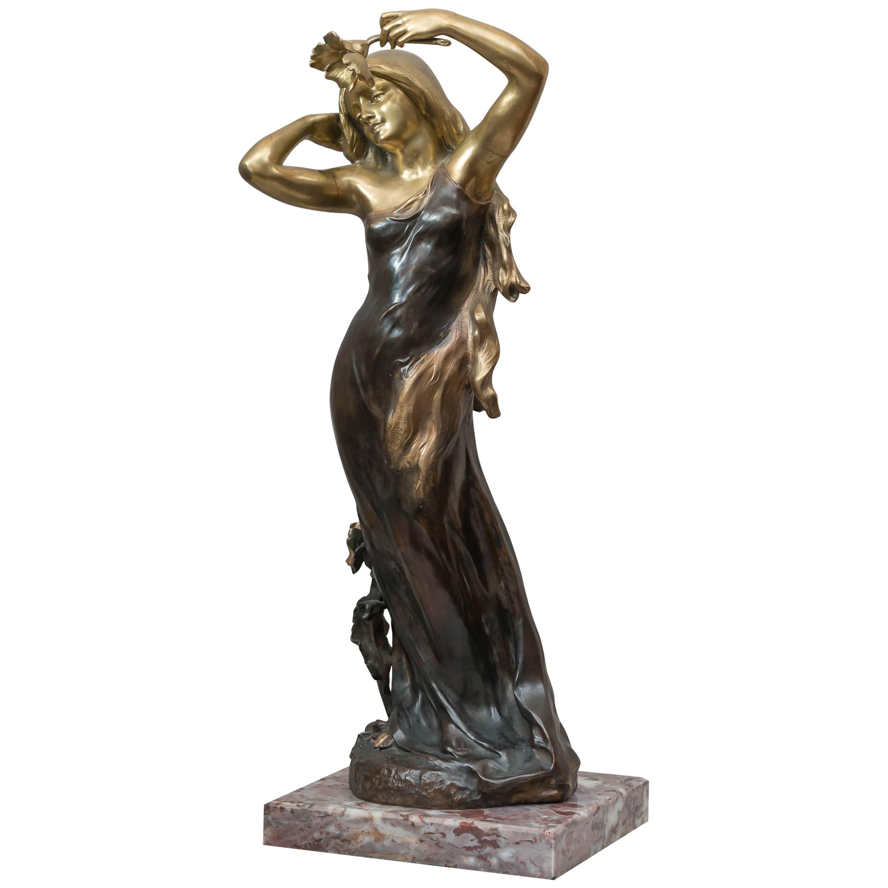 Art Nouveau Bronze Figure of a Young Woman