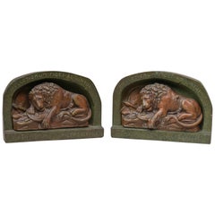 Antique Pair of Bookends with Lions from a Monument in Lucerne