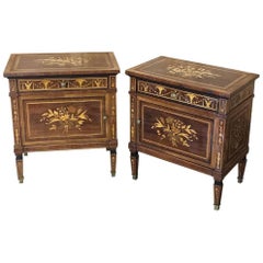 Pair of Antique Italian Mahogany Marquetry Nightstands or End Tables