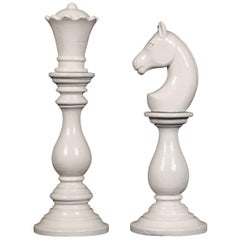 Pair of Chess Piece Form Enameled Cast Iron Andirons