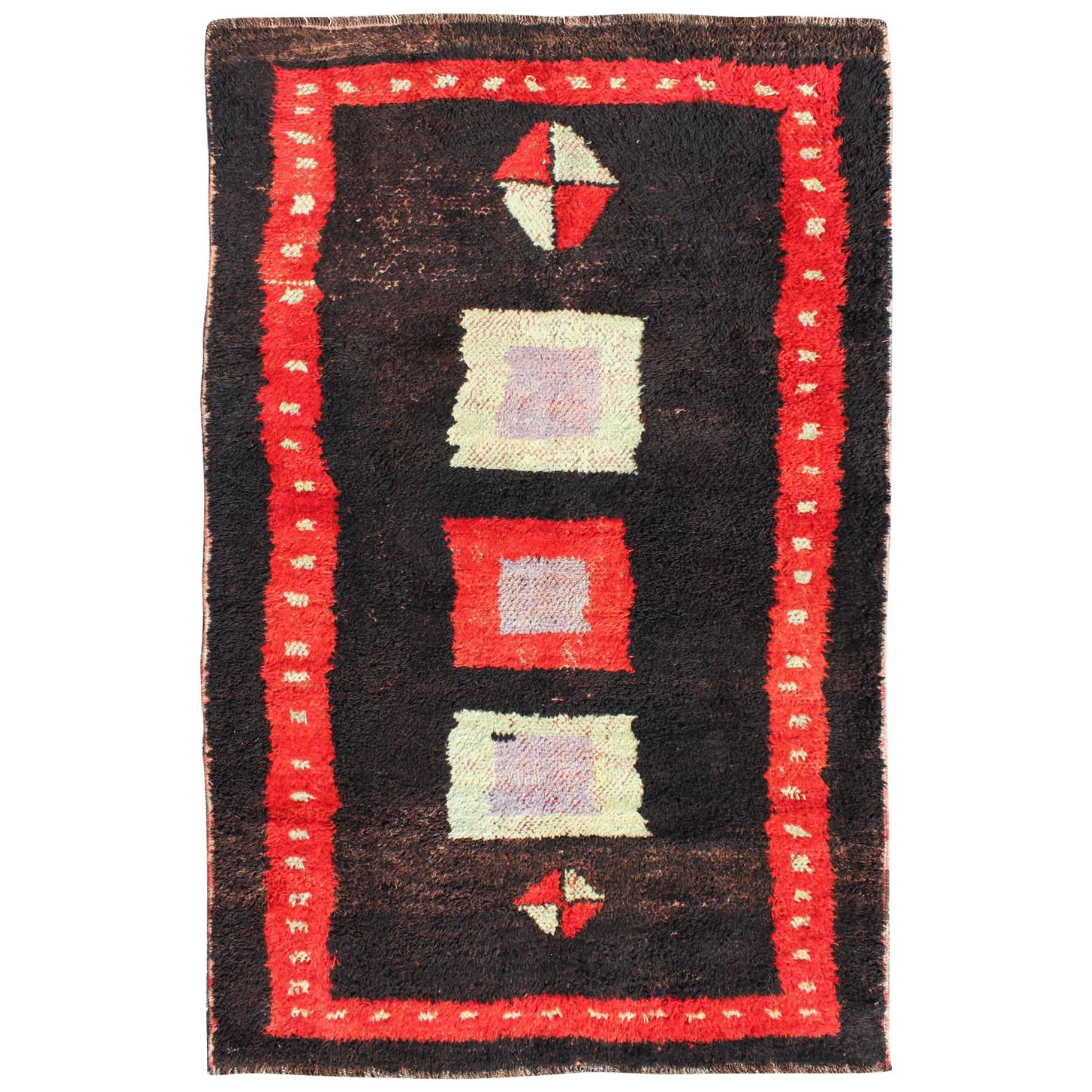 Modern Mid-20th Century Turkish Tulu Rug with Geometric Shapes in Vivid Red