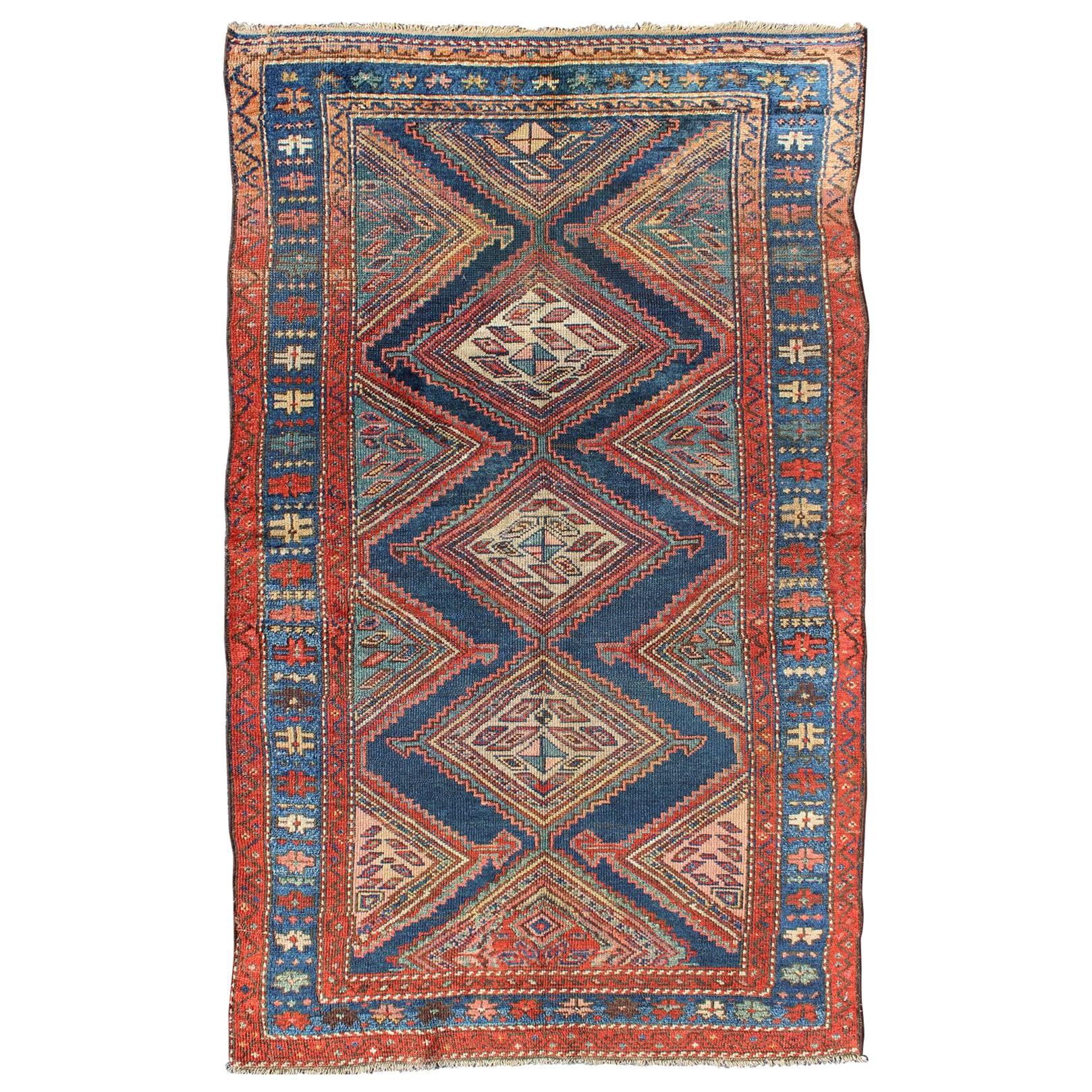 Antique N.W. Persian Malayer Tribal Rug with Diamond Design