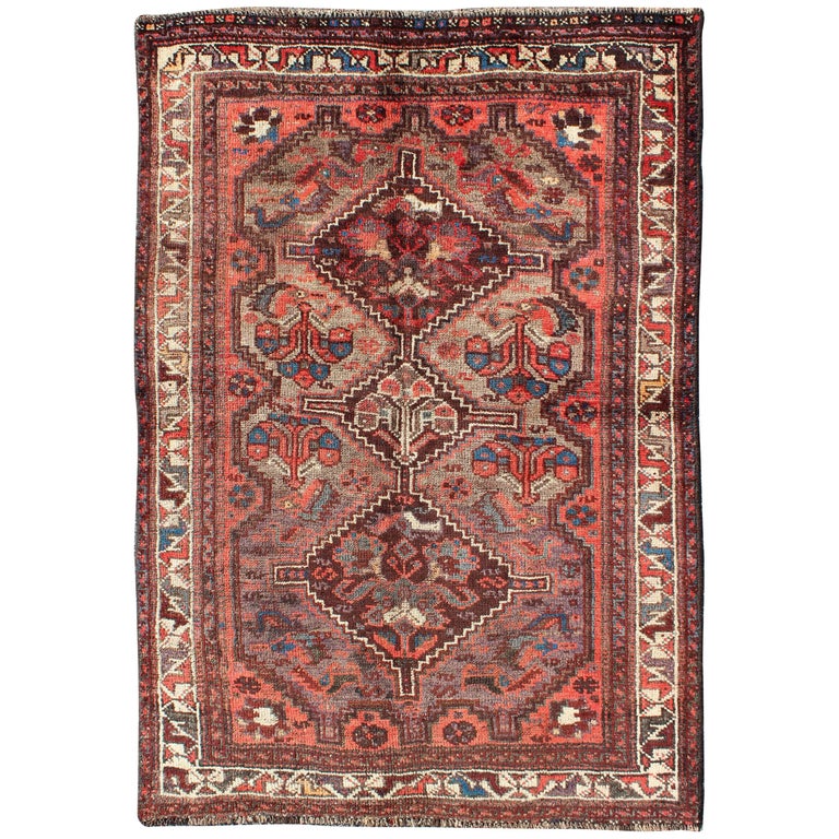 Burnt Orange Vintage Persian Shiraz Rug with Vertical SubGeometric