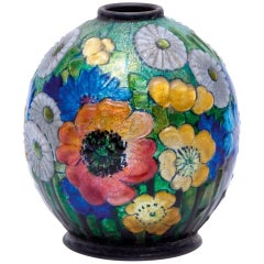 Retro Camille Faure Enameled Copper Vase