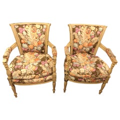 Pair of Paint Decorated Maison Jansen Fauteuils with Attractive Fabric