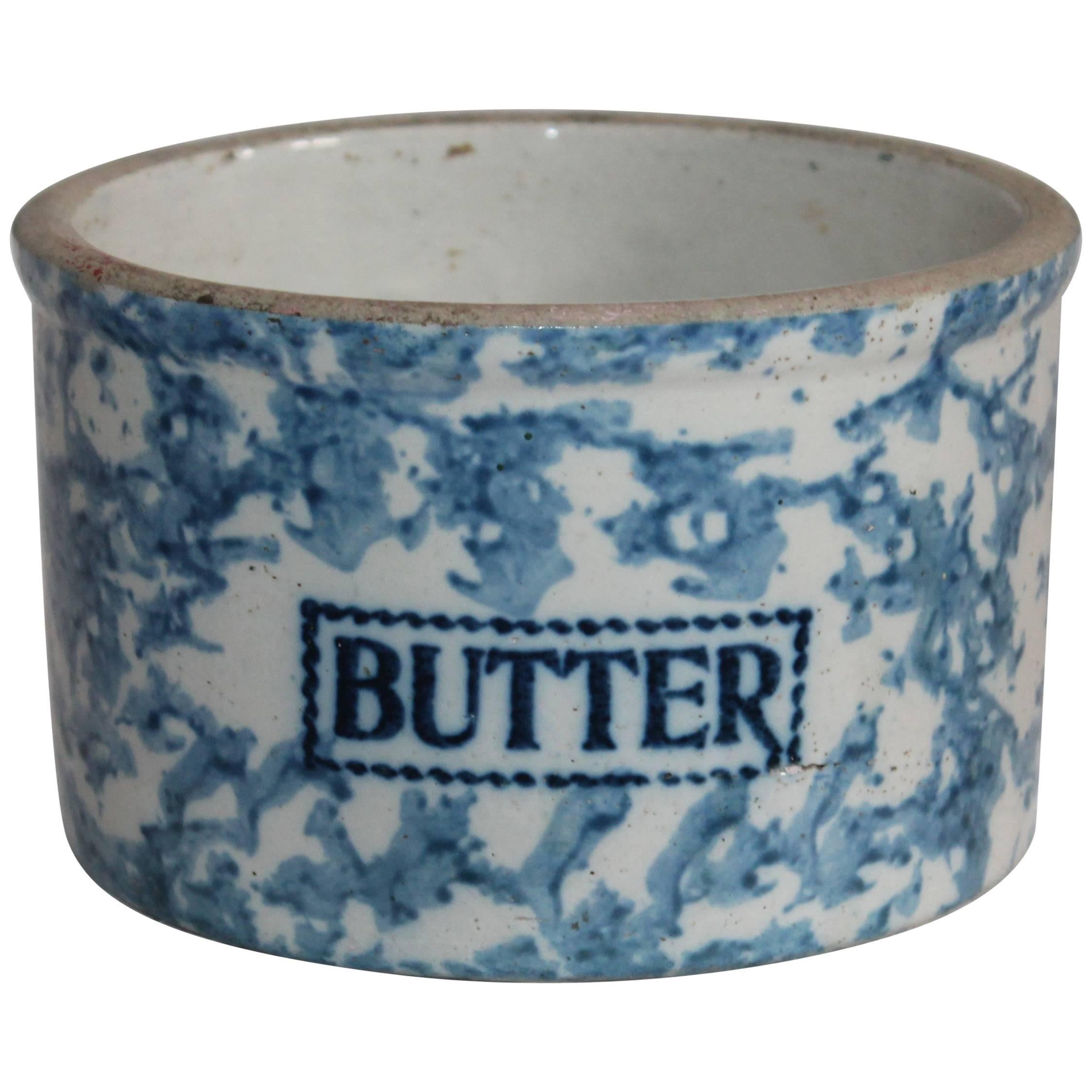 Butter Crock Antique Spongeware 2lb