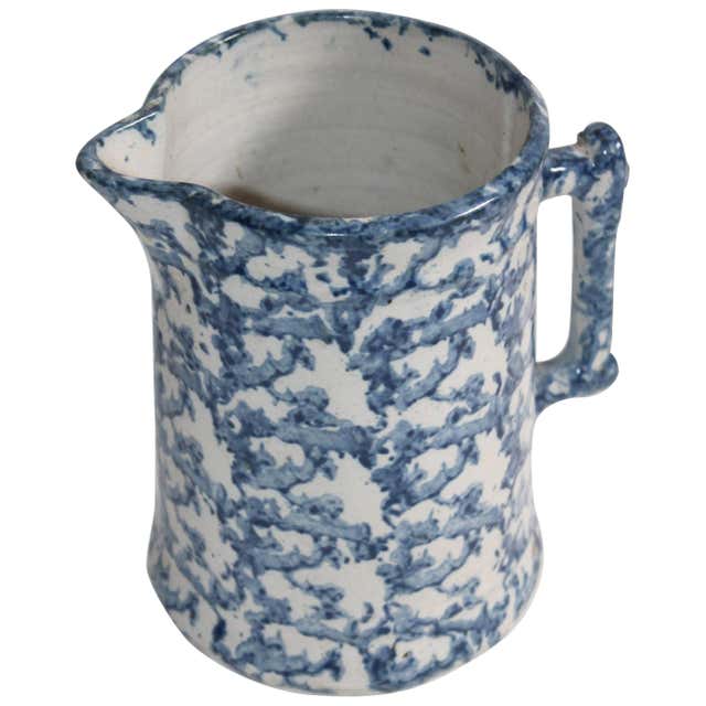 19th Century Spongeware Pottery Water Pitcher at 1stDibs