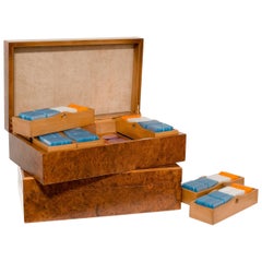 Vintage 1970s, Italian European Poker Plaques Chip 1275 Piece Set Briar Wood Cases