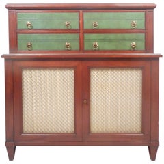 Vintage Renzo Rutili Green Leather and Mahogany Dresser for Johnson Furniture